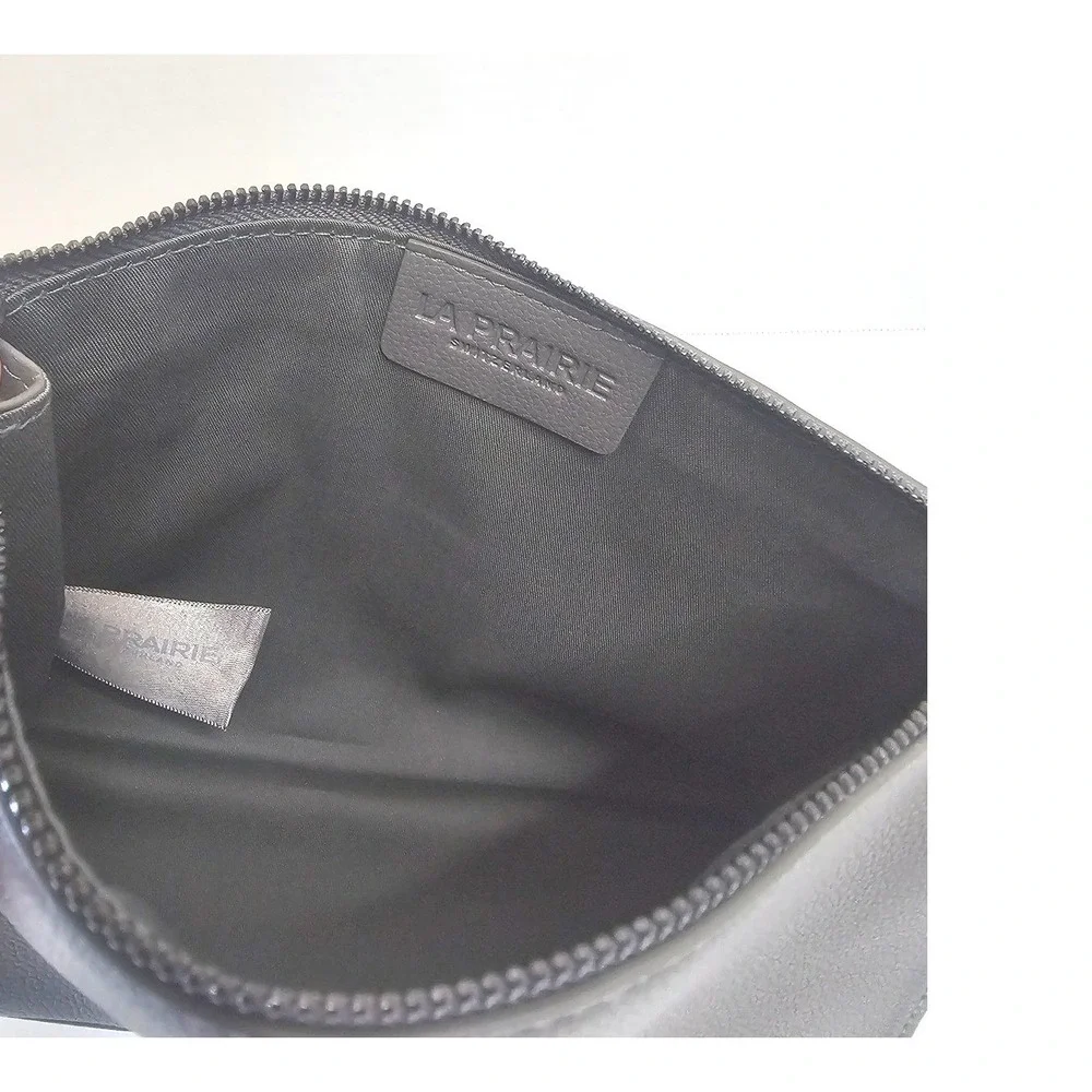 La Prairie Switzerland Gray Pebble Grain Faux Leather Cosmetic Bag